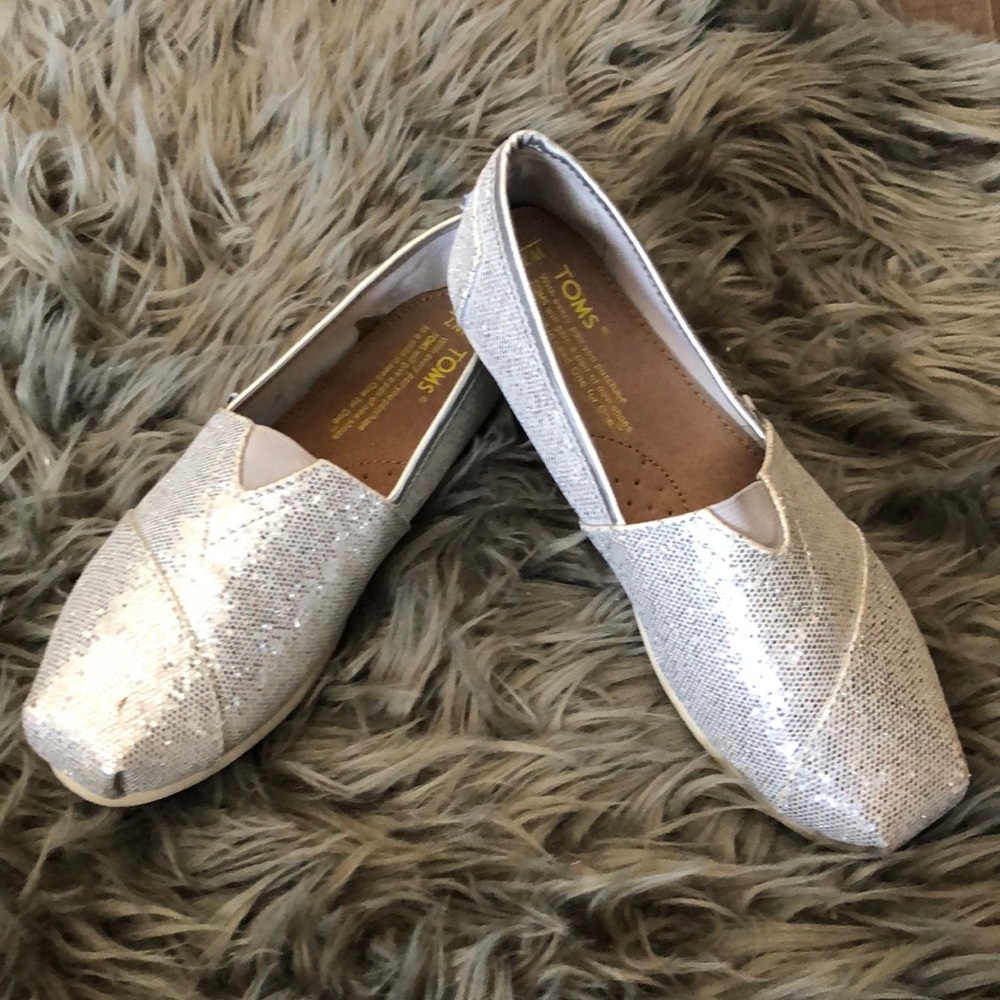 Toms silver glitter slip on shoes 7